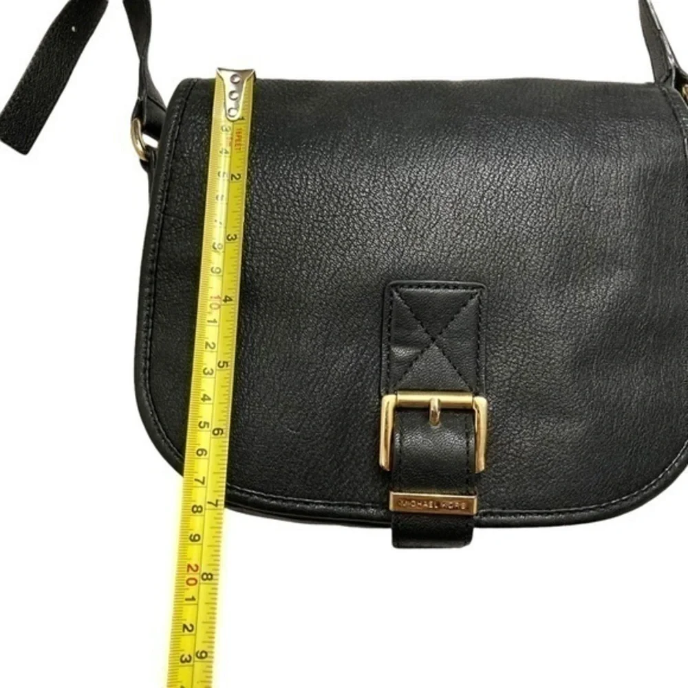 Michael kors black leather buckled saddle flap bag